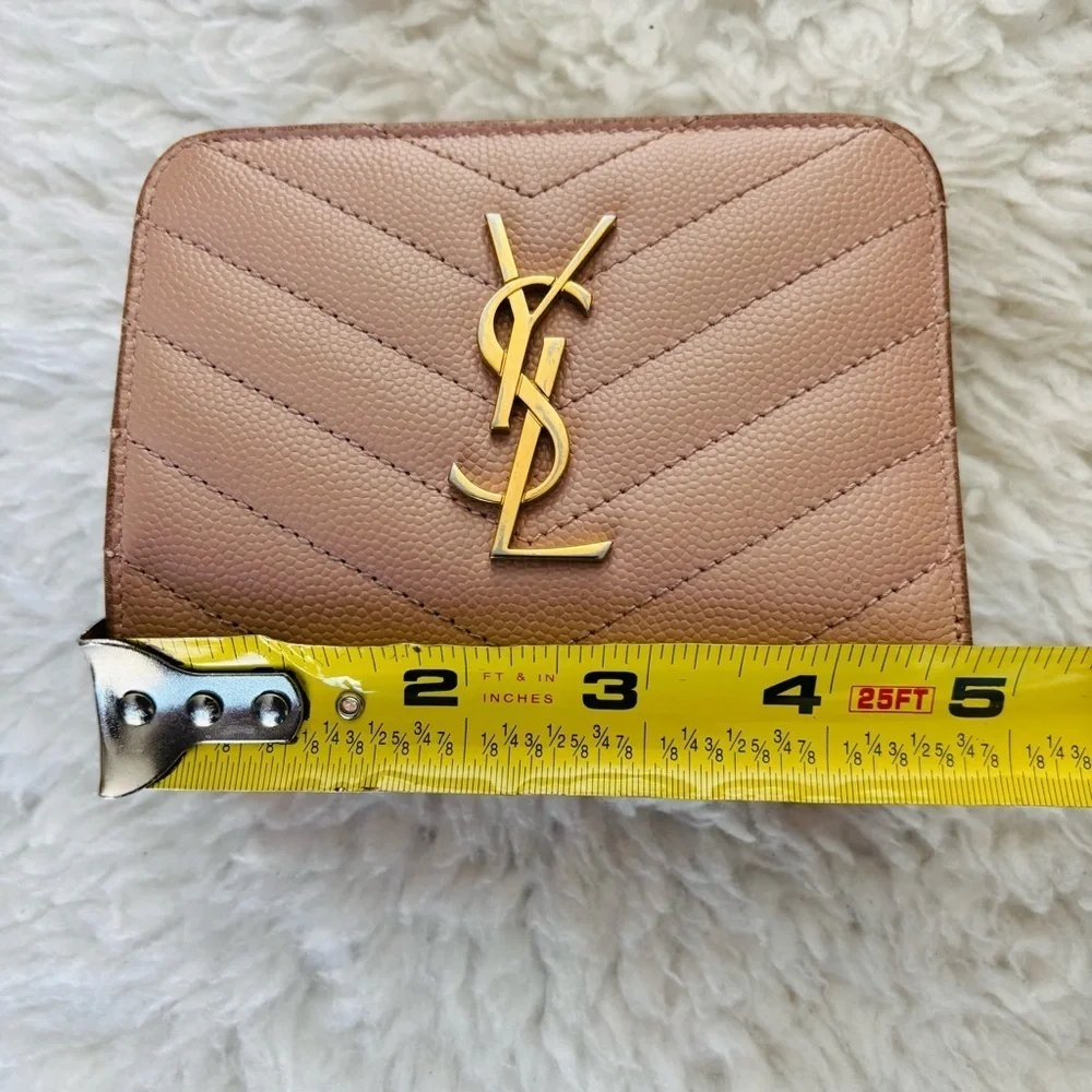 Yves Saint Laurent Cassandra Matellase Blush Grain Leather Compact Wallet